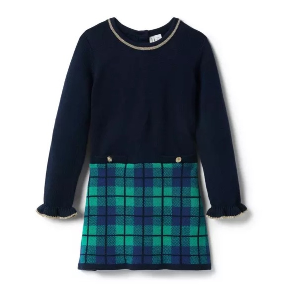 Janie And Jack Maritime Navy The Tartan Sweater Dress Toddler‎ Girls Size 2T